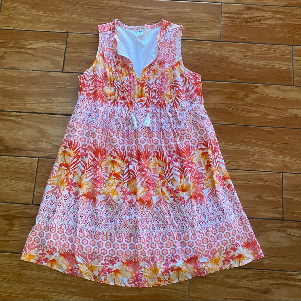 NWOT Old Navy Women’s Colorful Swing Short Dress Flowy Floral Tassels Size M (c)